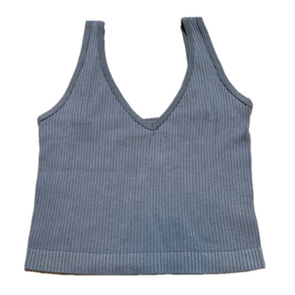 Aura Ribbed V Neck Tank Top Small Sleeveless Stretchy